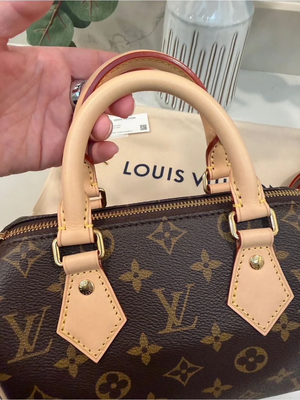 New! Louis Vuitton Speedy 20 Monogram Canvas with LV Adjustable Vachetta Strap